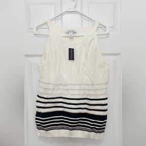 NEW White and Black Striped Sleeveless Top - Size L